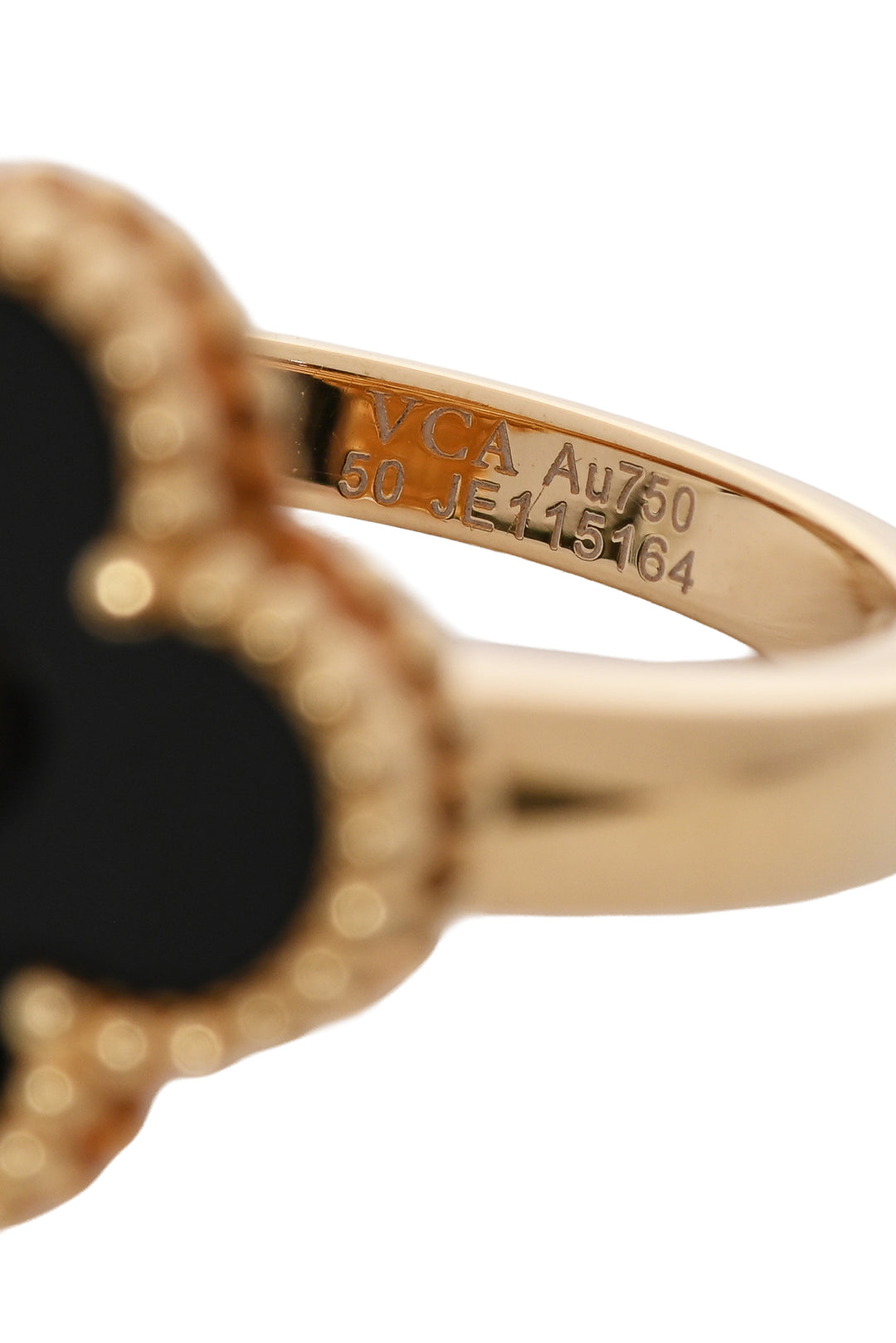 Van Cleef & Arpels Size 5 18K Yellow Gold, Onyx & Diamond Vintage Alhambra Ring