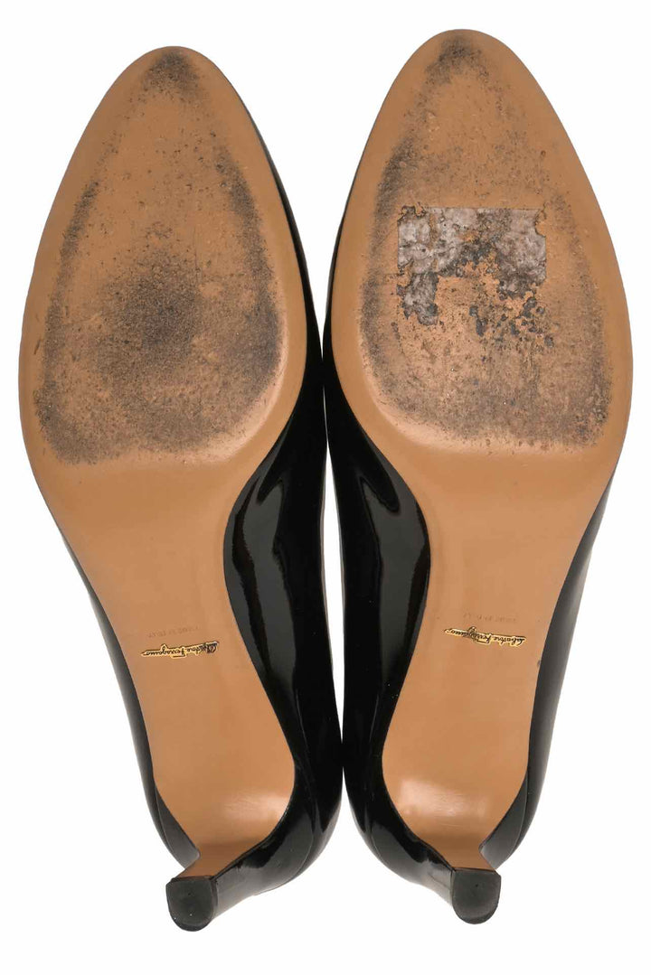 Salvatore Ferragamo Size 9 Almond-Toe Patent Leather Pumps