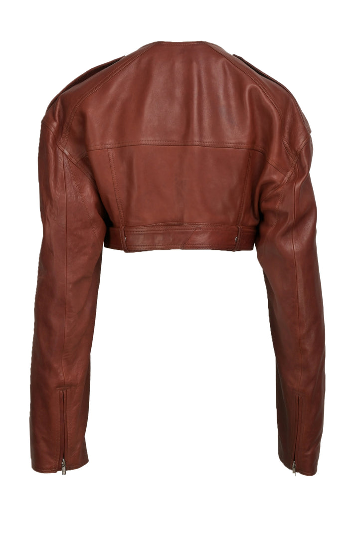 Rick Owens Size 2 Micro Biker Cropped Leather Jacket