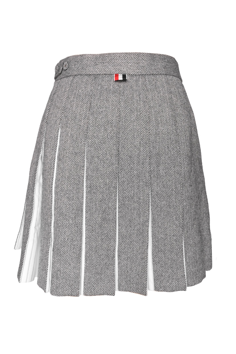 Thom Browne Size 38 Pleated Herringbone Mini Skirt