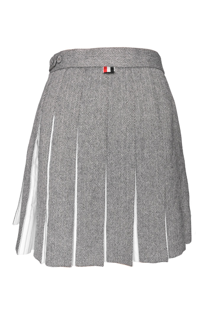 Thom Browne Size 38 Pleated Herringbone Mini Skirt