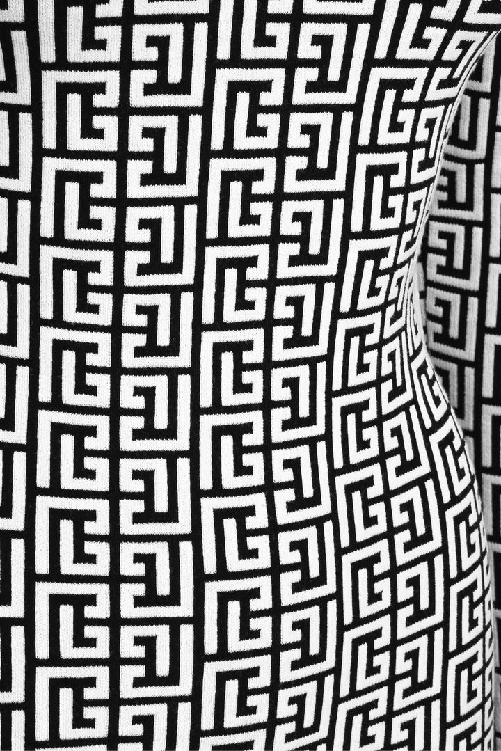Balmain Size 6 Monogram Jacquard Knit Mini Dress