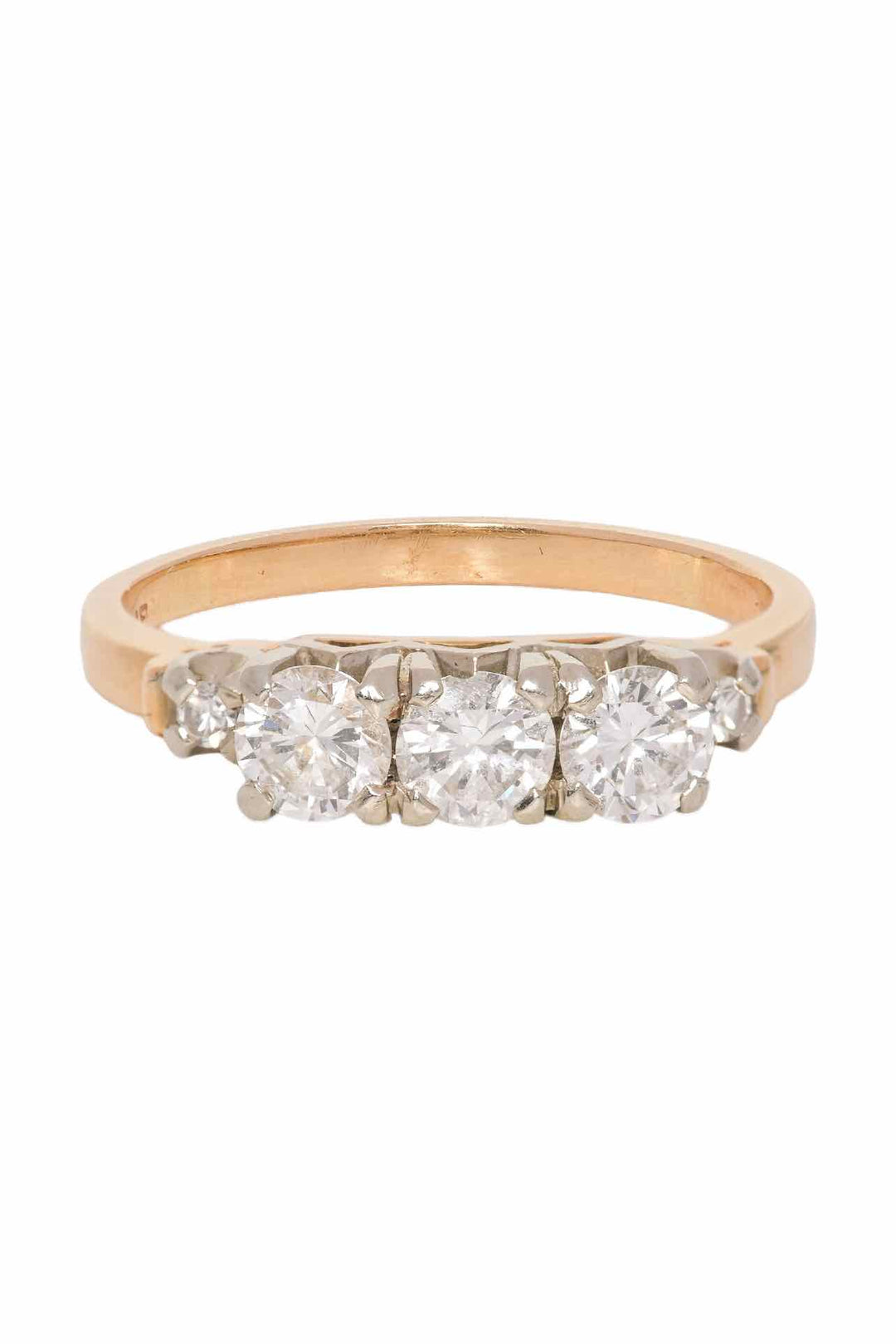 14K Yellow Gold & 18K White Gold Trio Diamond Size 6.5 Ring