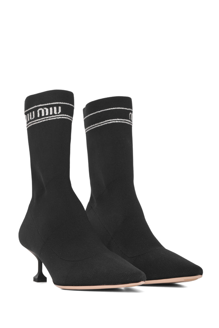 Miu Miu Size 38.5 Logo Knit Sock Ankle Boots