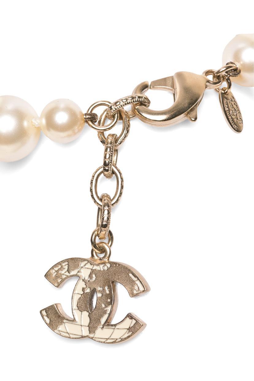 Chanel 2013 Enamel CC Charm Faux Pearl Beaded Bracelet