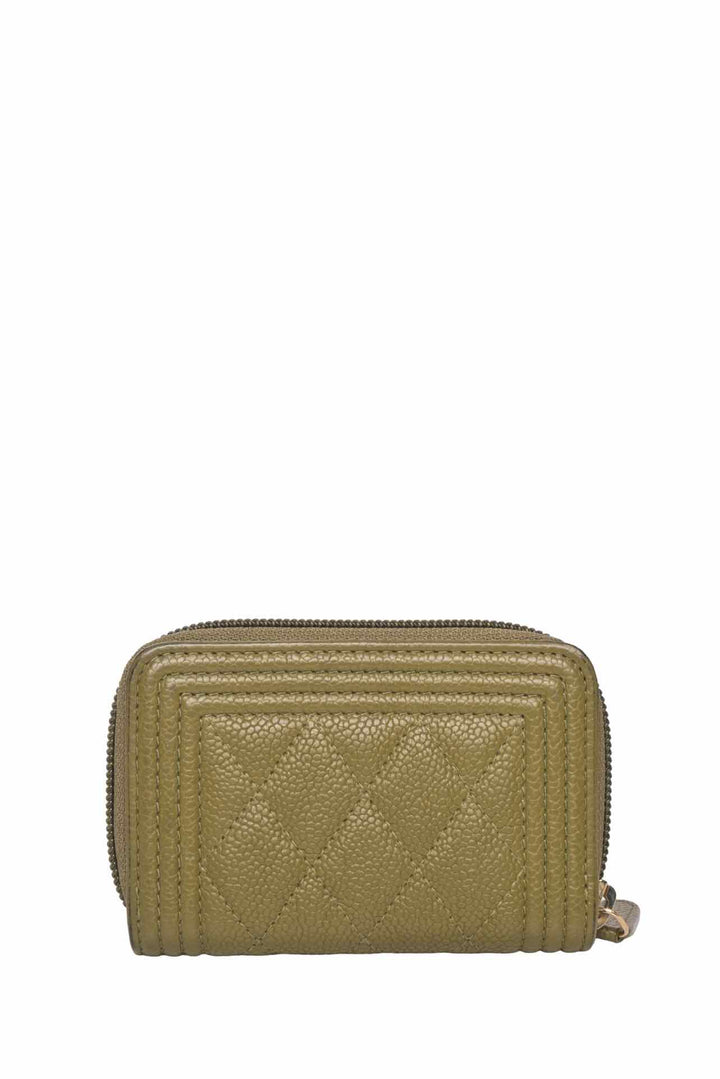 Chanel 2016-2017 Caviar Quilted Boy Zip Around Coin Purse Wallet