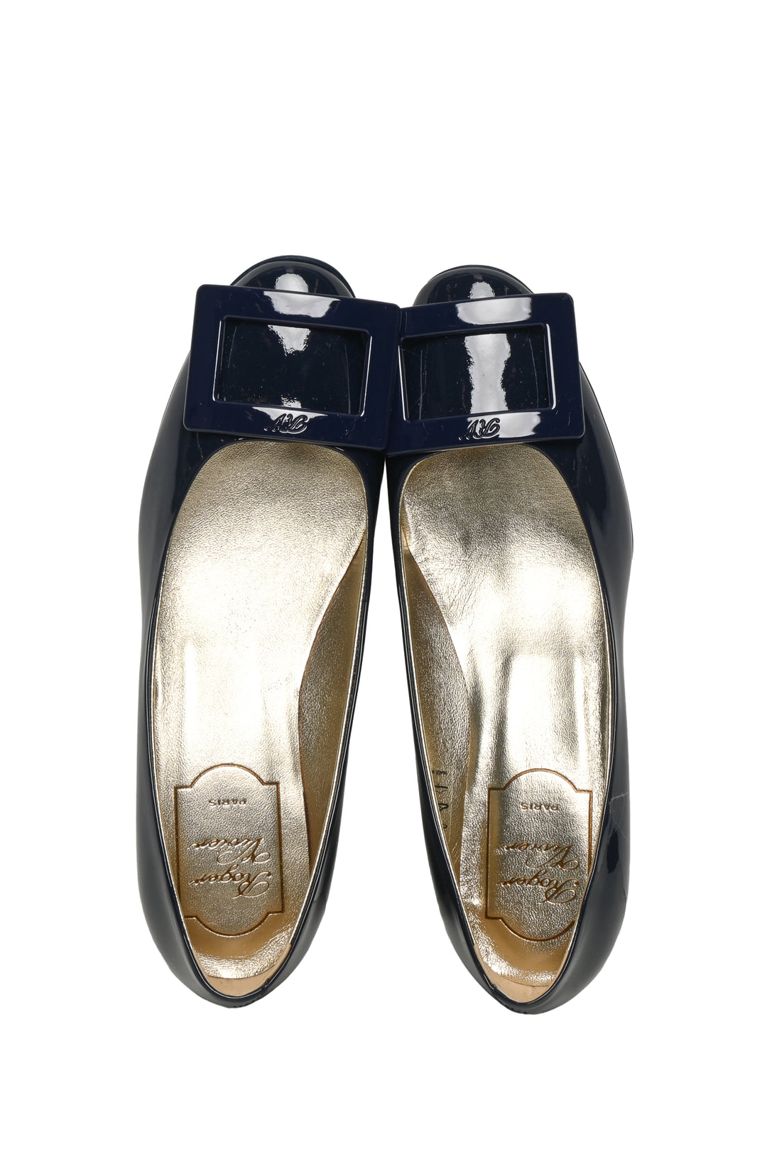 Roger Vivier Size 35 Patent Leather Buckle Block Heel Pumps
