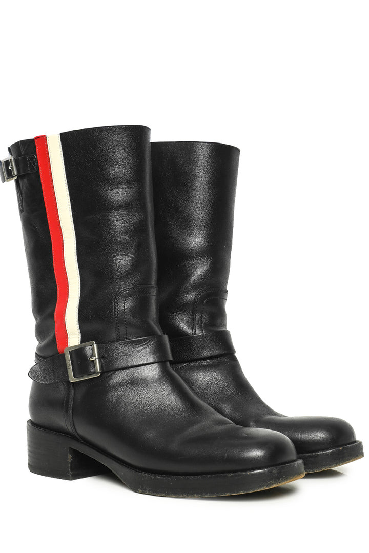 Dior Size 37.5 Leather Striped Motorcycle Boots