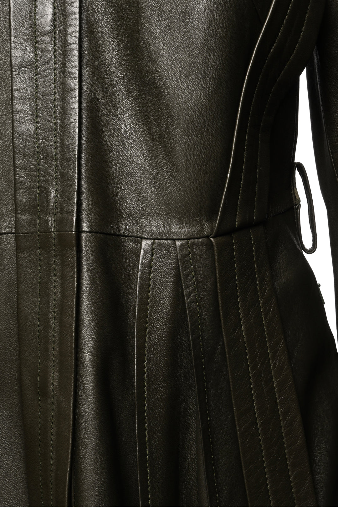 Sportmax Size 8 Pleat Detail Snap Front Mid-Length Leather Coat