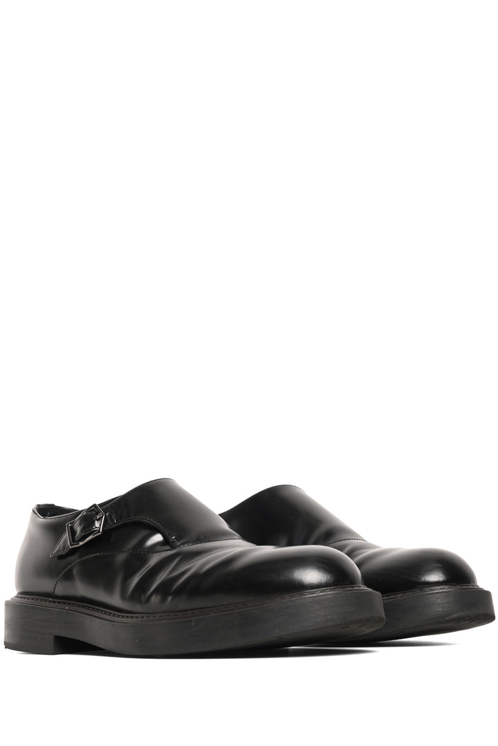 Emporio Armani Mens Shoe Size 8.5 Brushed Leather Monkstraps Loafers