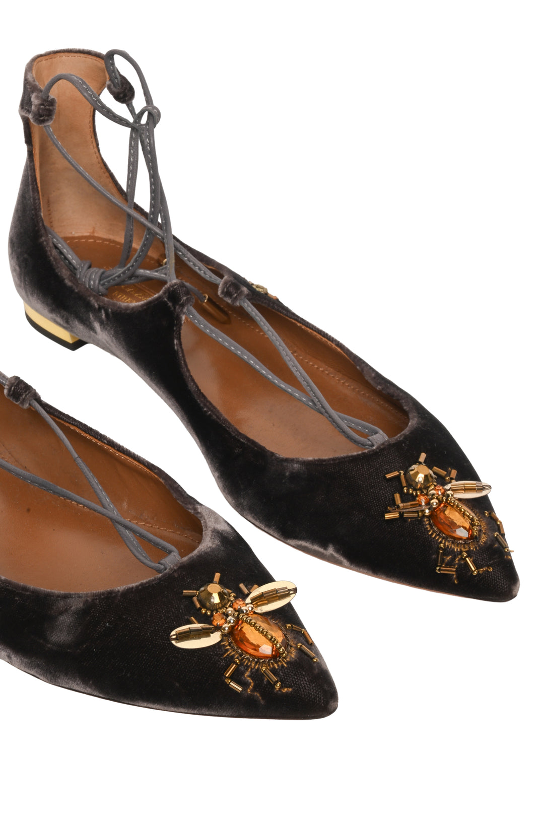 Aquazzura Size 36 Christy Fauna Embellished Velvet Flats