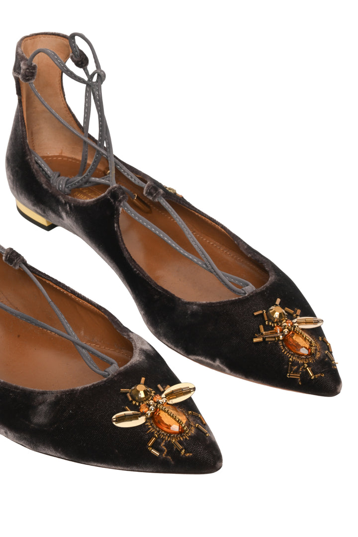 Aquazzura Size 36 Christy Fauna Embellished Velvet Flats