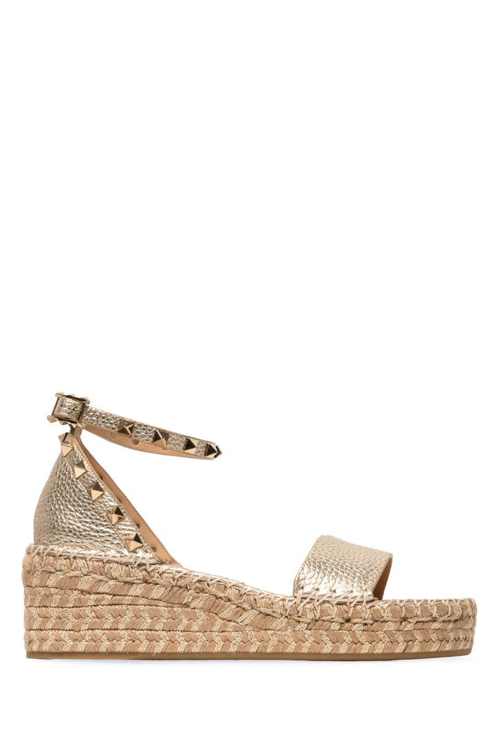 Valentino Size 37 Rockstud Leather Espadrille Wedges