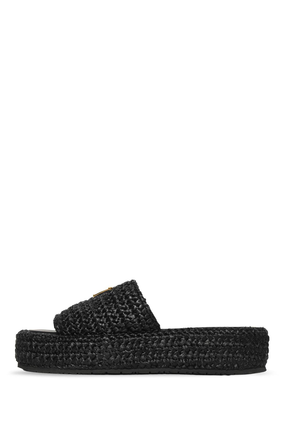 Prada Size 36 Enameled Triangle Logo Plaque Raffia Flatform Slide Sandals