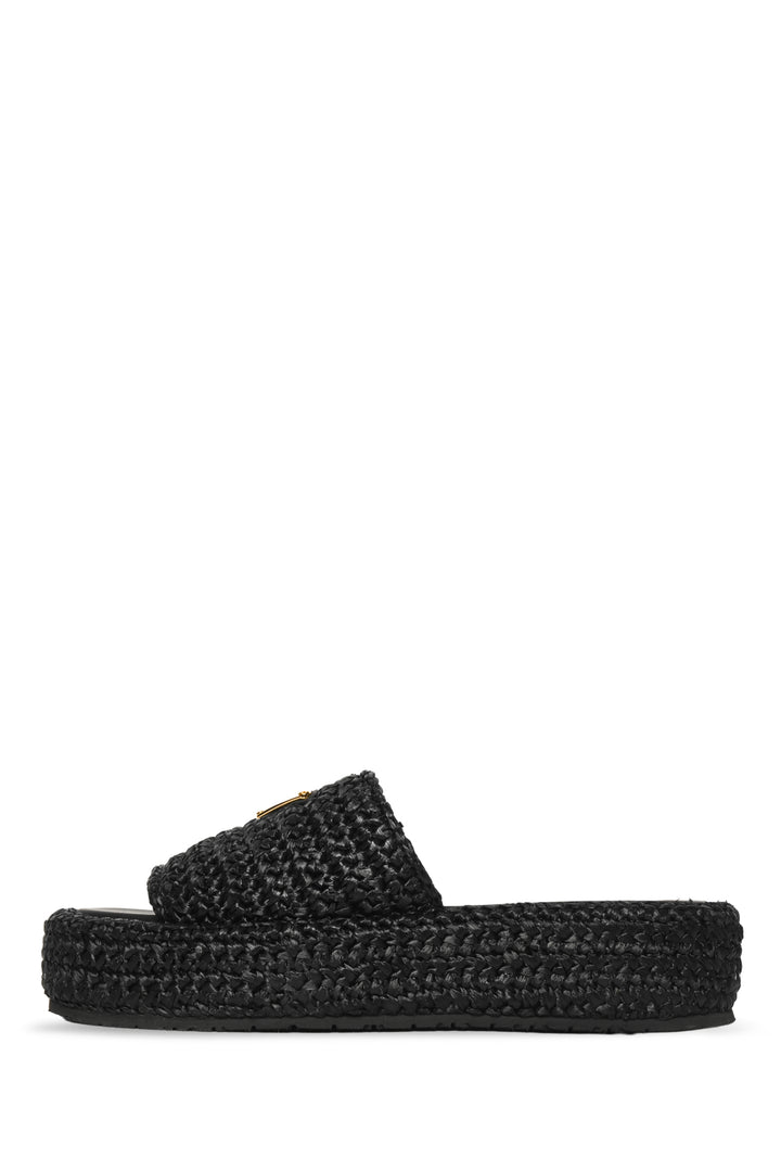 Prada Size 36 Enameled Triangle Logo Plaque Raffia Flatform Slide Sandals