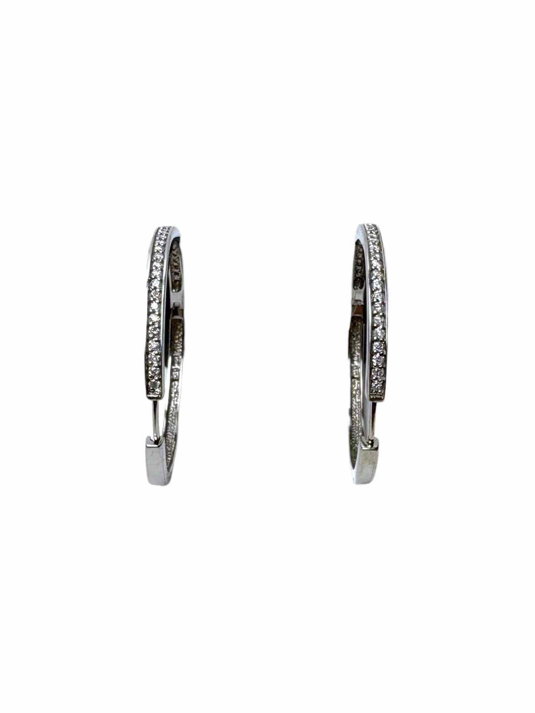 10KT White Gold Round Hoop 60 Diamond Stone Count Earrings