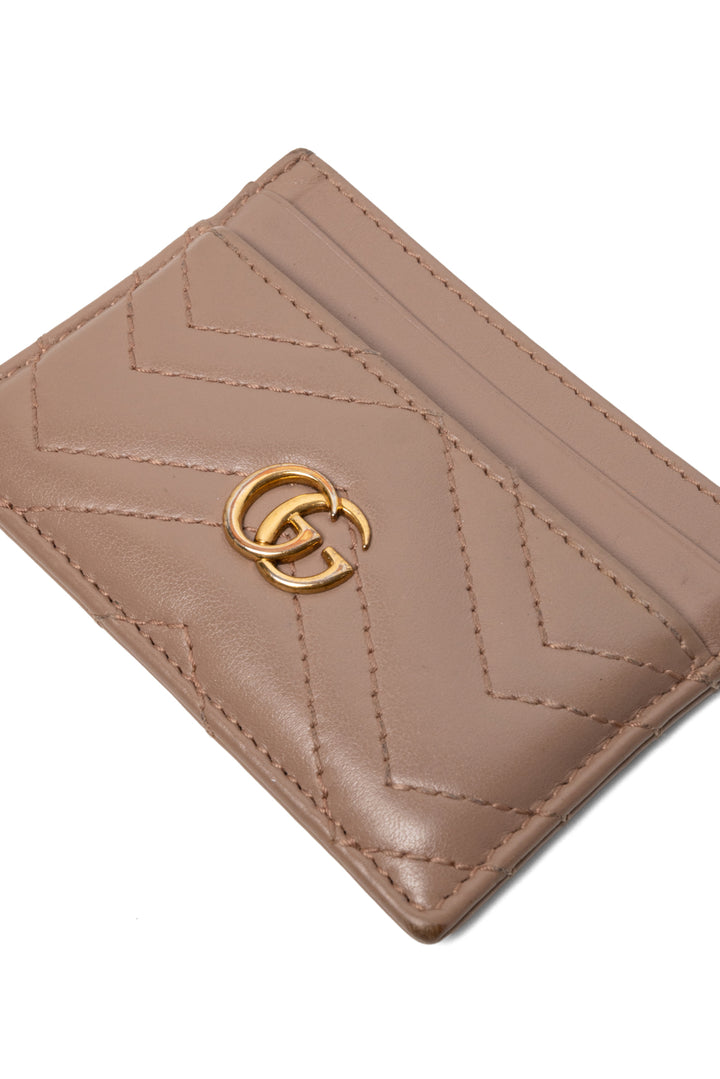 Gucci Chevron Quilted Leather GG Marmont Card Holder Wallet