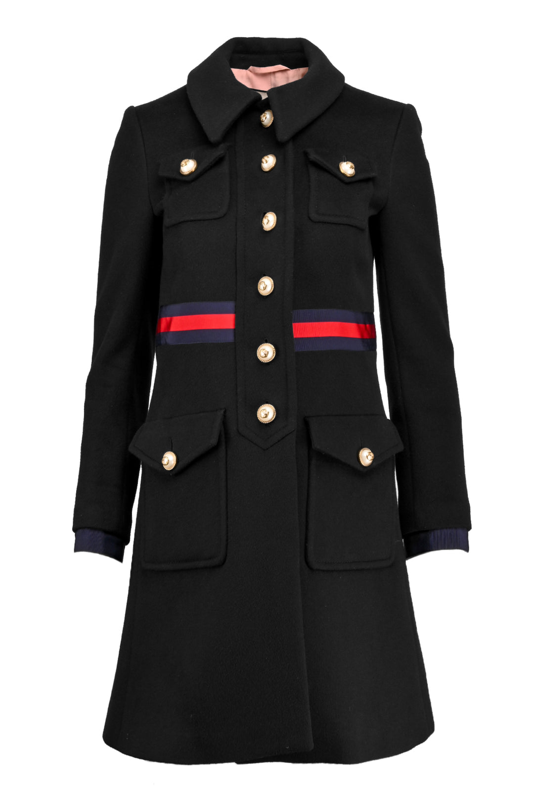 Gucci Size 38 2016 Web Trim Wool Coat