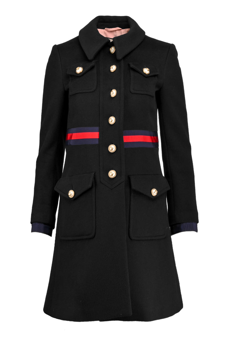 Gucci Size 38 2016 Web Trim Wool Coat