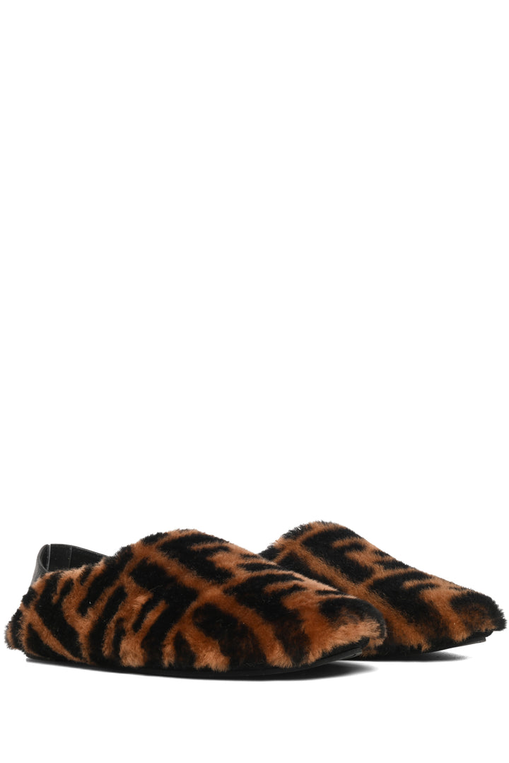 Fendi Size 37 Zucca FF Shearling Slippers