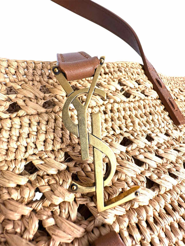 Saint Laurent Panier Natural & Brandy Raffia Hobo Purse