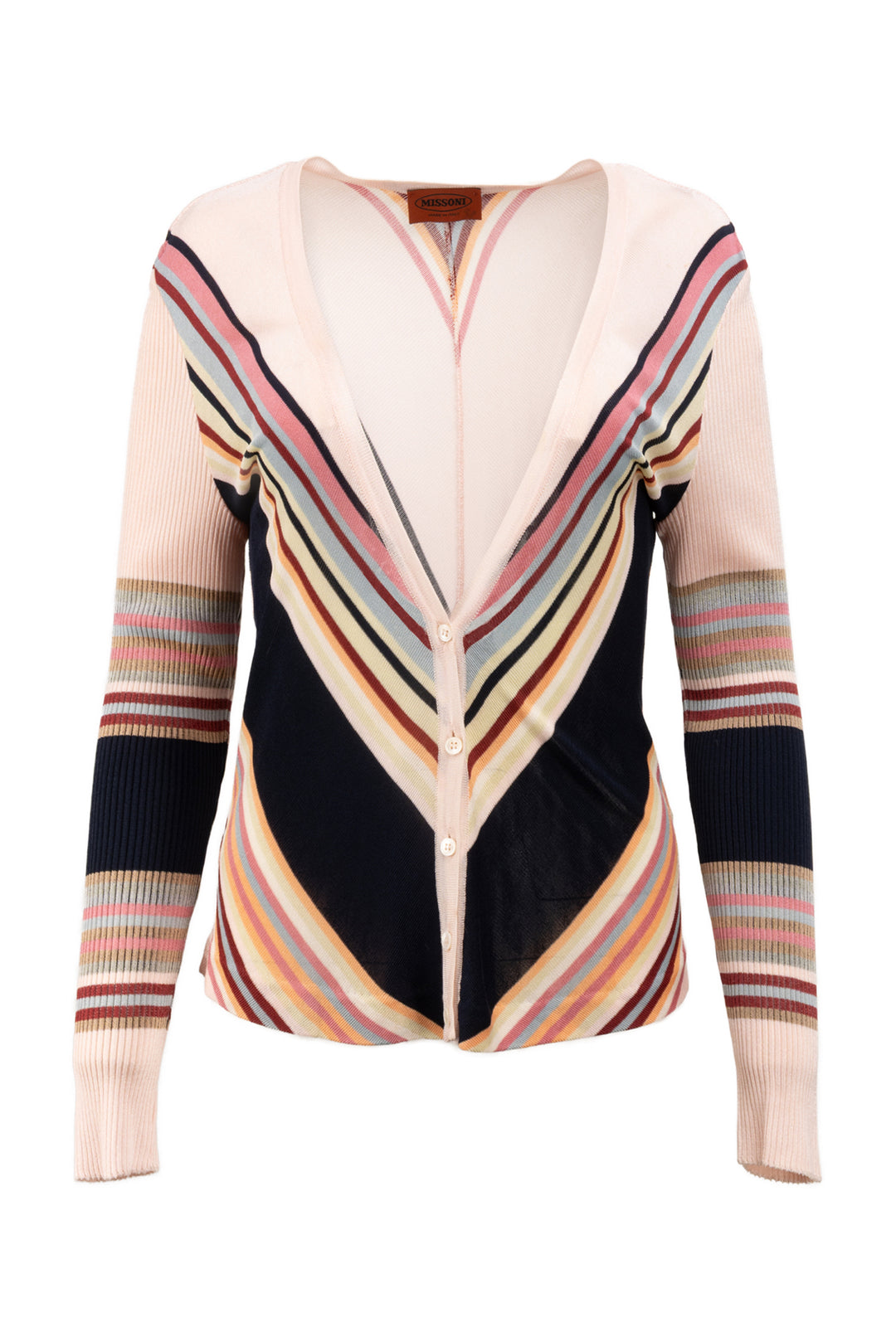Missoni Size 48 Chevron Striped Knit Cardigan