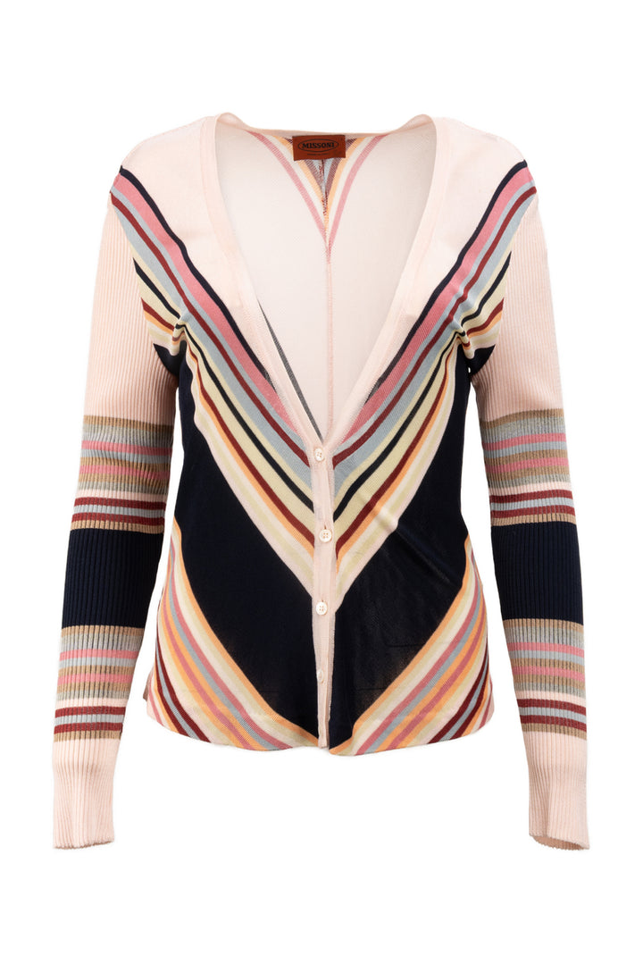 Missoni Size 48 Chevron Striped Knit Cardigan