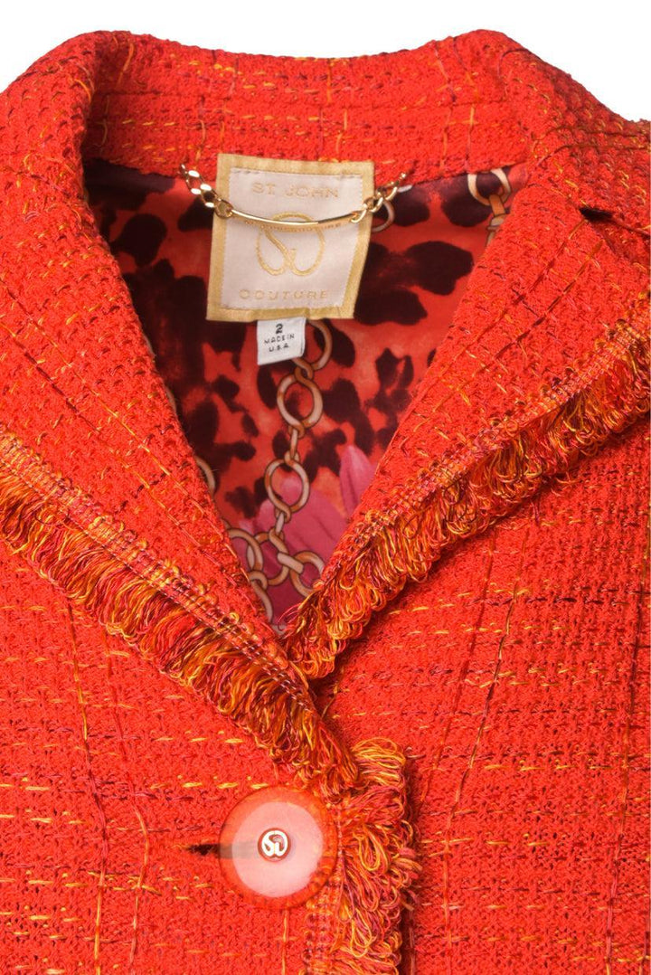 St. John Size 2 Fringed Tweed Blazer