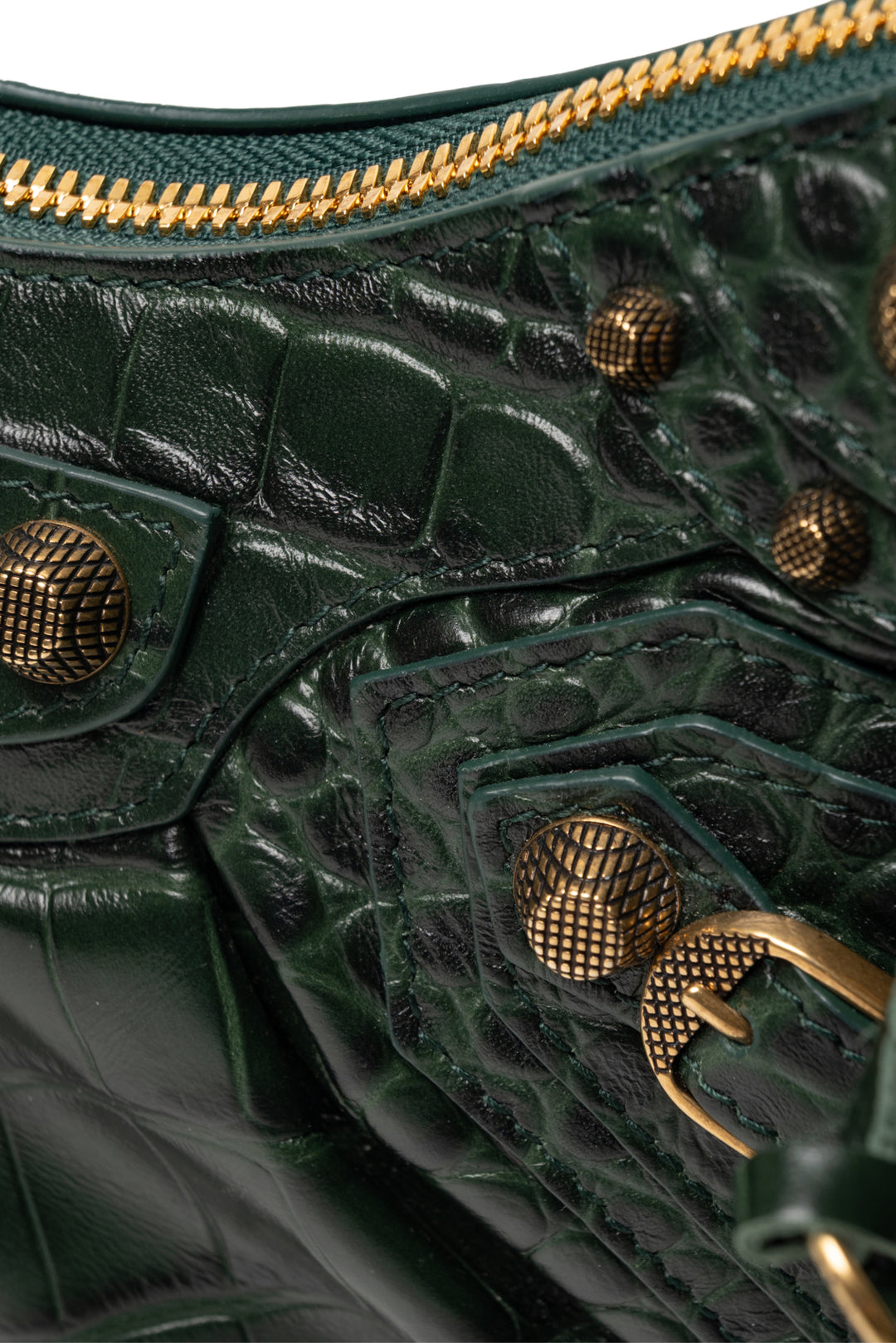 Balenciaga Forest Green Crocodile Embossed Calfskin Le Cagole XS Shoulder Bag