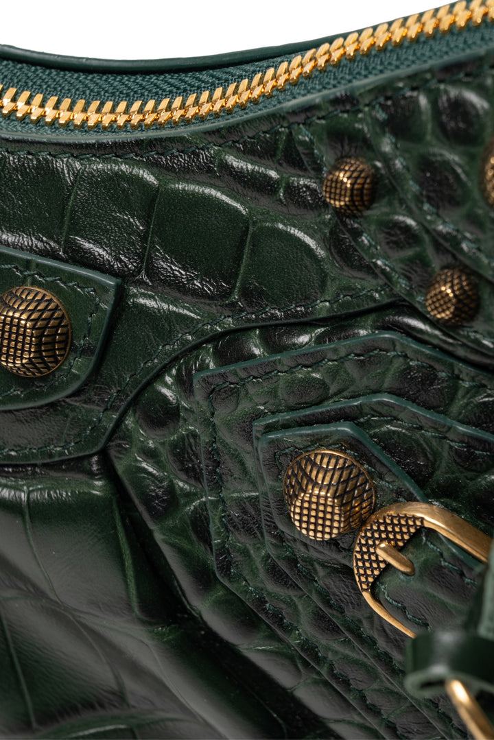 Balenciaga Forest Green Crocodile Embossed Calfskin Le Cagole XS Shoulder Bag
