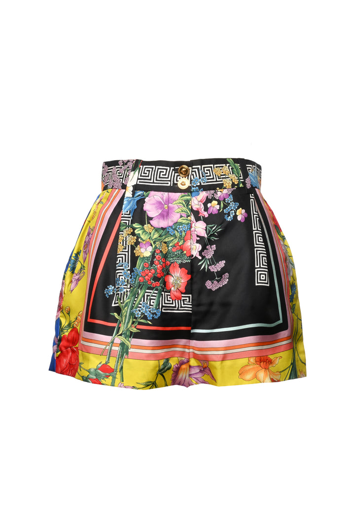Versace Size 4 Floral Silk High Waisted Shorts