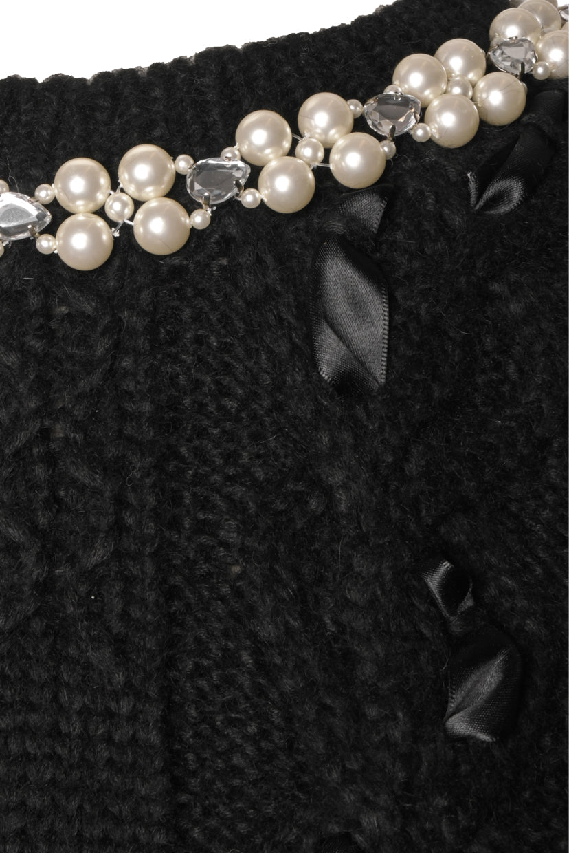 Simone Rocha Size S Embellished Collar & Bow Cable Knit Sweater