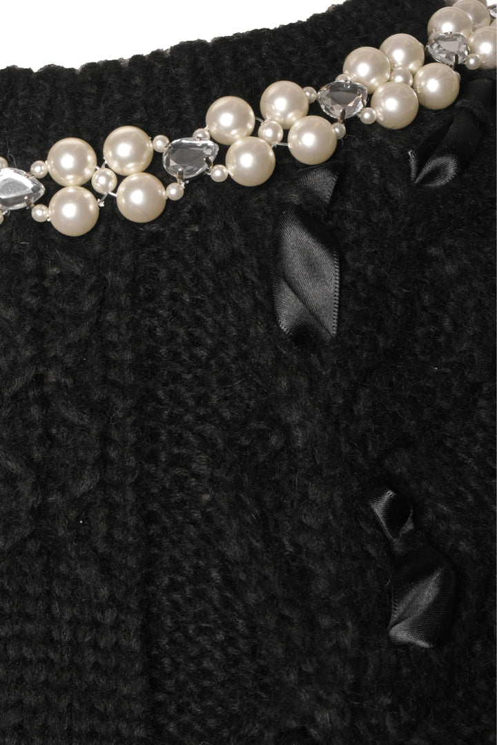 Simone Rocha Size S Embellished Collar & Bow Cable Knit Sweater