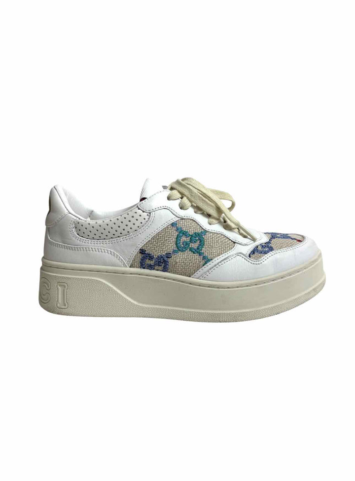 Gucci Size 38 GG Embroidered Detail Leather Sneaker