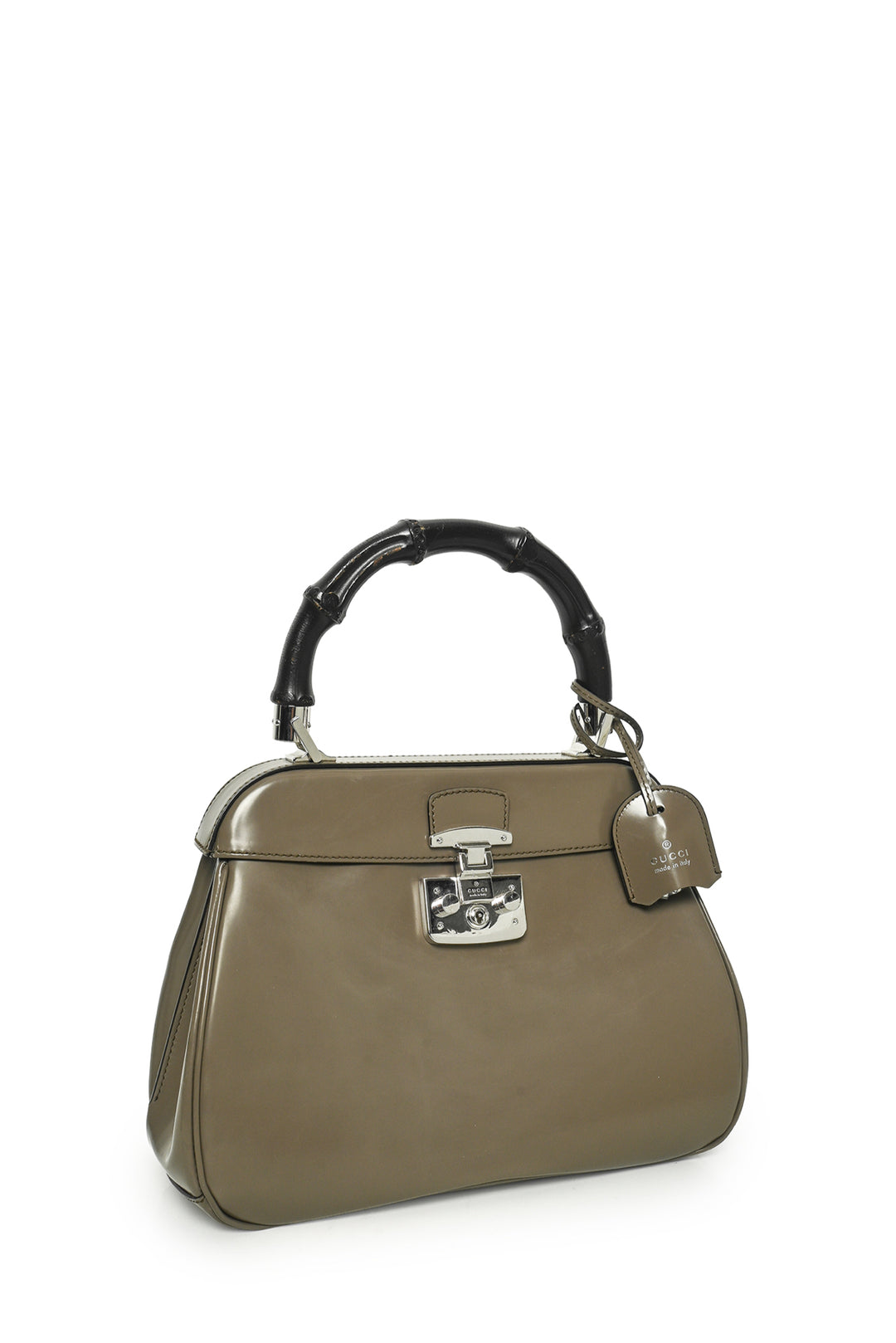 Gucci Smooth Leather Lady Lock Bamboo Top Handle Bag