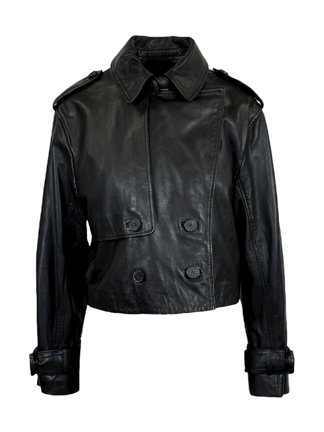 All Saints Size S Hendry Crop Leather Trench Coat