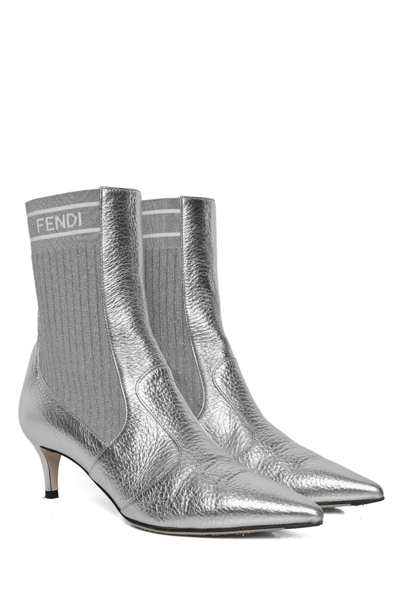 Fendi Size 36.5 Leather Rockoko Scuba Stretch Ankle Boots