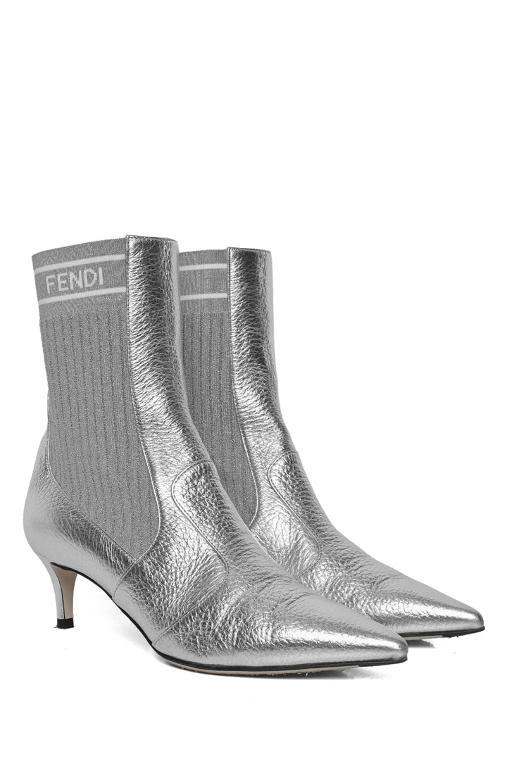 Fendi Size 36.5 Leather Rockoko Scuba Stretch Ankle Boots