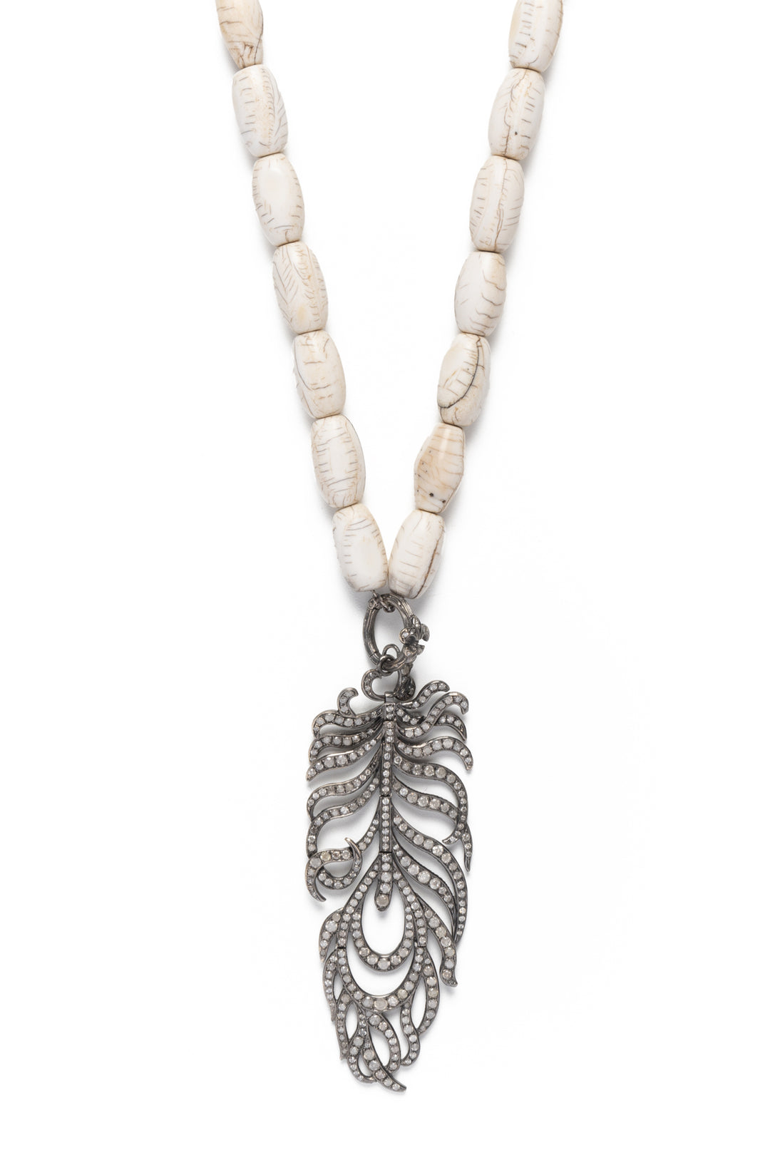 Loree Rodkin 18K White Gold & Diamonds Leaf Pendant Beaded Bone Necklace