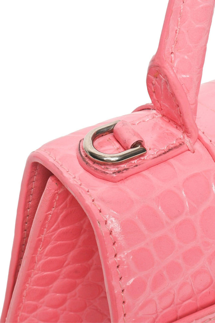 Balenciaga Small Hourglass Crocodile Embossed Leather Top Handle Crossbody