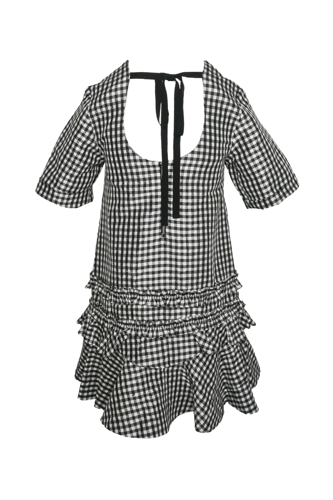 Ganni Size 32 Gingham Ruffled Mini Dress