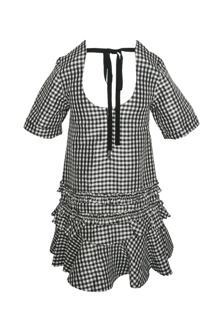 Ganni Size 32 Gingham Ruffled Mini Dress