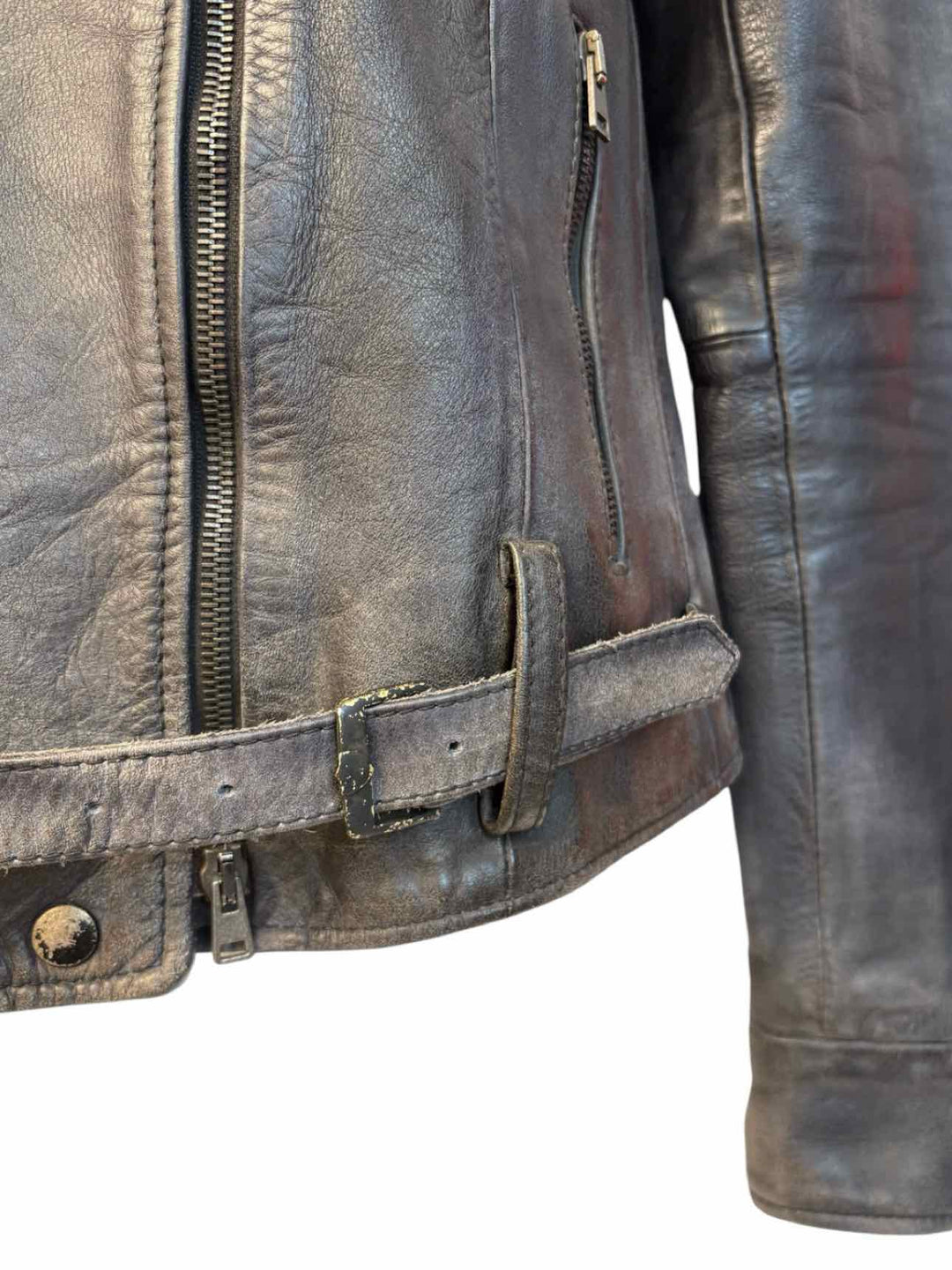 Golden Goose Size L Distressed Leather Moto Jacket