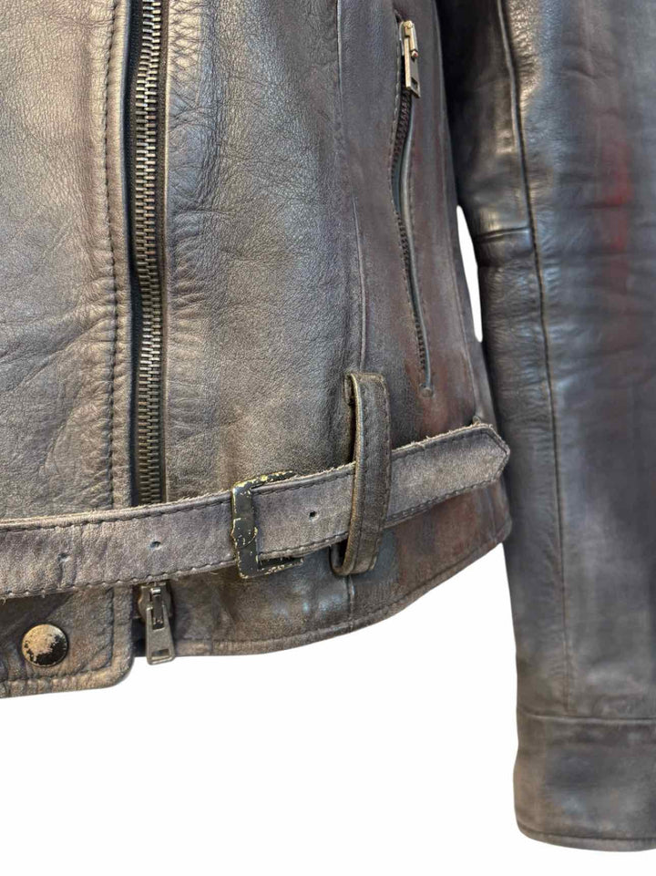 Golden Goose Size L Distressed Leather Moto Jacket