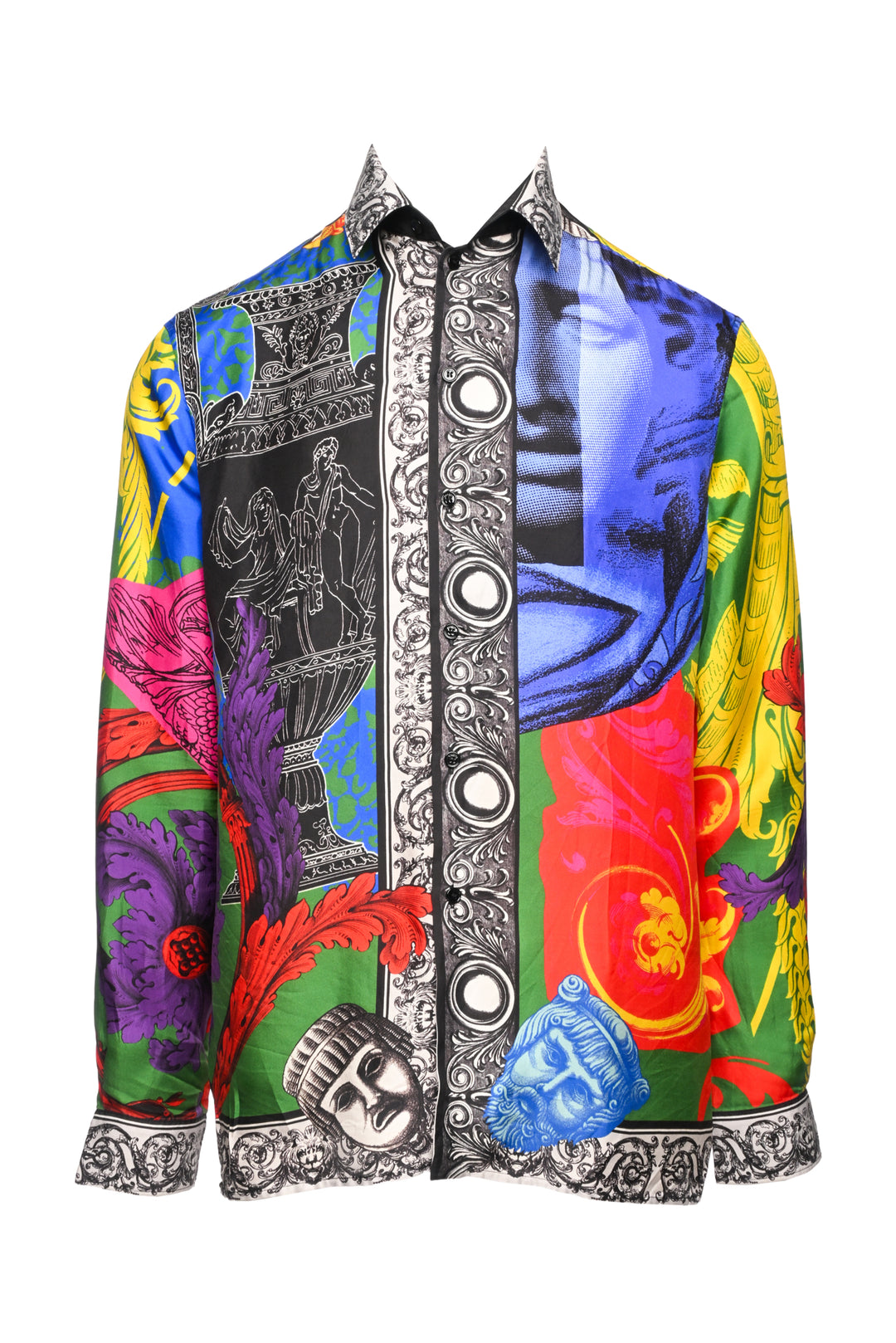 Versace Size XL Men's Silk Printed Long Sleeve Shirt