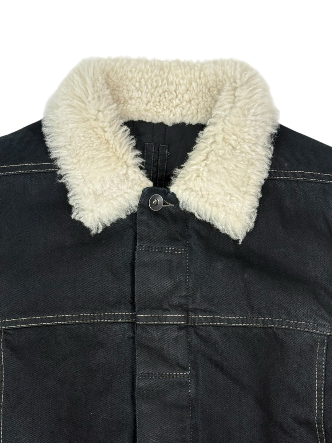 Rick Owens Size S Men's Shearling Collar Distressed Denim Jacket