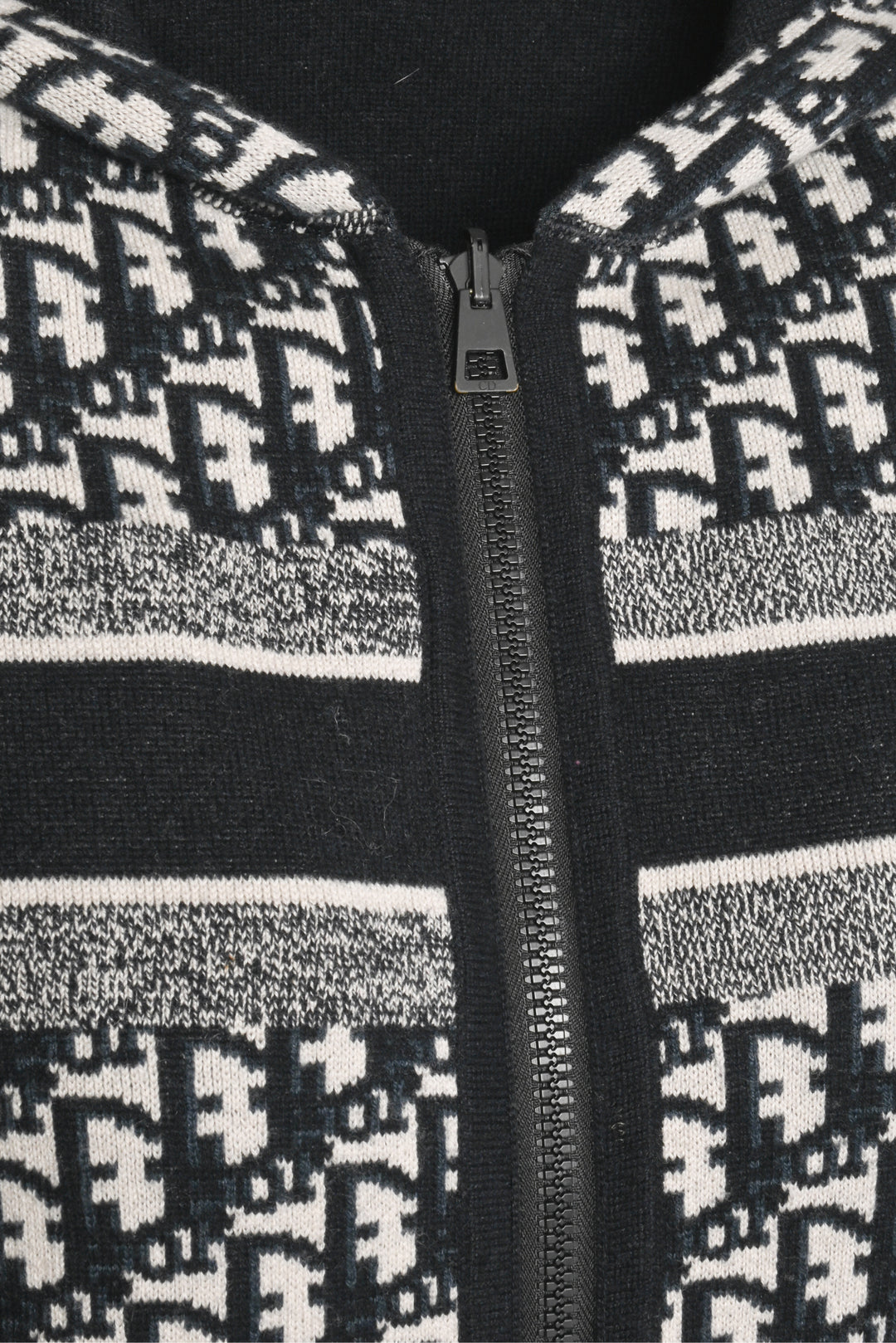 Dior Size 4 Cashmere Oblique Motif Reversible Zipper Hooded Cardigan