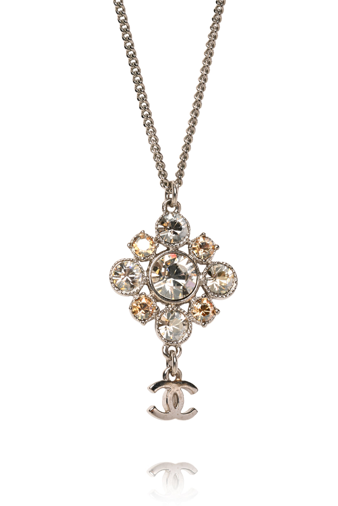 Chanel CC Crystal Floral Pendant Necklace