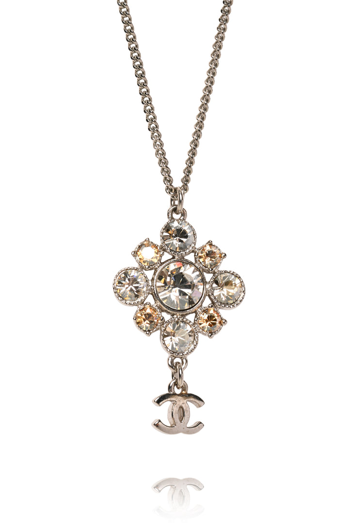 Chanel CC Crystal Floral Pendant Necklace