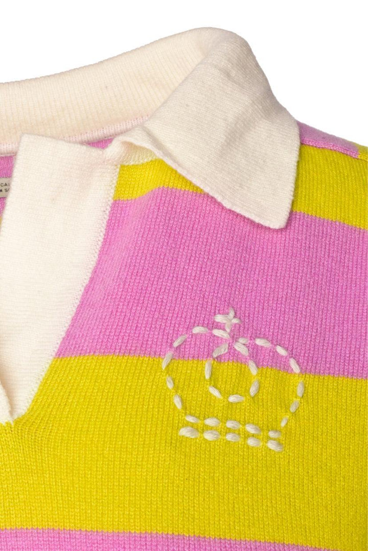 Queene and Belle Size L Striped Cashmere Polo Sweater